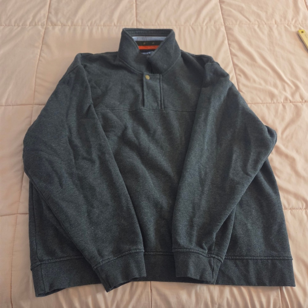 Orvis Mens XXL Charcoal Gray Quarter Zip Snap Pullover Sweatshirt Fleece Mock